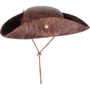 Brown Faux Leather Pirate Hat for Cosplay Western Cowboy Colonial Tricorn Hat Halloween Pirate Costume Accessory