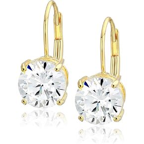 Amazon Essentials Platinum Plated Sterling Silver Round Cut Cubic Zirconia Leverback Earrings (6.5mm)