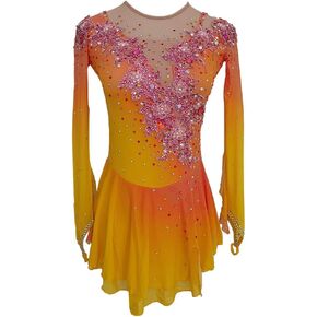 LIUHUO Figure Skating Dress Yellow Gradient and Embroidery Pattern Competition Performance