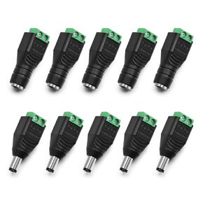 CHANZON 10 Pairs 12V DC Power Jack Connector 5.5mm x 2.1mm Male and Female 24V Socket for Led Light Strip CCTV Security Camera Cable Wire Ends Plug Barrel Adapter