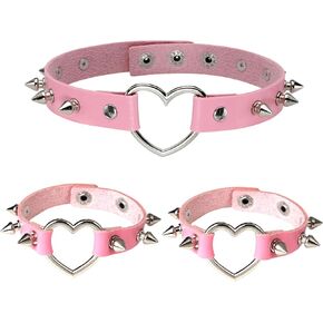 Manfnee Leather Studded Spike Bracelet Choker Punk Gothic Metal Rivet Cuff Bangle Black Wristband