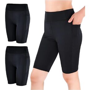 قطعتان من شورت ركوب الدراجات للأطفال، شورت رياضي رياضي للرقص للفتيات، جيوب على الجانب باللون الأسود in Kuwait