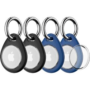 Biuupa 4-Pack Airtag Holder with Keyring - Shockproof, Anti-Scratch TPU Protective Case with Transparent Front Cover and Keychain, Case for Luggage, Pet Collar, Dogs, Accessories for Apple Air Tag.