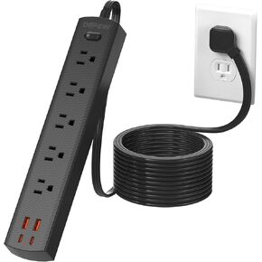 5-Outlet Power Strip Surge Protector with 4 USB Ports (2 USB C), DEPOW 10 Ft Ultra Thin Extension Cord, Low Profile Flat Plug, 15 Amp Circuit Breaker, 1700 Joules, Wall Mount for Home Office, White