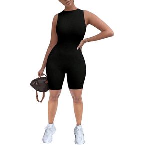 Floerns Women's One Piece Workout Round Neck Sleeveless Slim Fit Romper Unitards