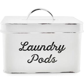 AuldHome Enamelware Laundry Pod Holder (Black), Modern Farmhouse Laundry Pod Storage Container