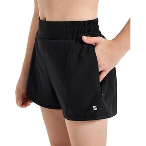 Stelle Girl's Athletic Shorts with Liner Zipper Pockets Elastic Waist Running Shorts Sports Active Shorts for Teen Kids