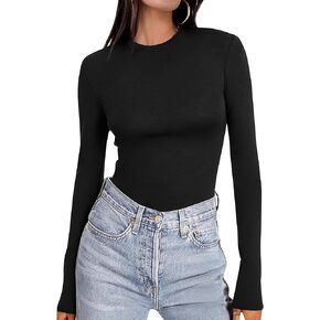 Ekouaer Women's Long Sleeve Shirts Tight Fitted Tops Crewneck Underscrubs Tee Lightweight Basic Thermal Undershirts