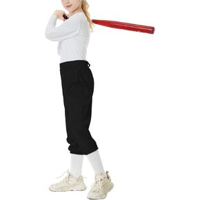 QBK 2T 3T 4T 5T Toddler Girls' Softball Pants Boys' Baseball Pant tee Ball Pants Fastpitch Pants with Pockets