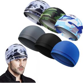 6Pcs Men Cooling Skull Caps, Hard Hat Helmet Liner Cycling Skull Caps Welding Caps for Men, Sweat Wicking Beanie Do Rag Head Wrap, Bicycle Cycling Motorcycle Bandana Running Hats