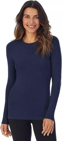 Cuddl Duds Womens Softwear with Stretch Long Sleeve Crew Neck Top (Navy,Medium) in Saudi Arabia
