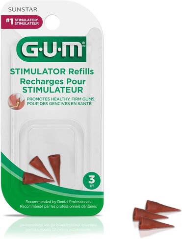 GUM Stimulator Refills - 3 Rubber Tips Included - Compatible with The Stimulator Permanent Handle - Massager, Plaque Removal Health,3ct, 1pk in Kuwait