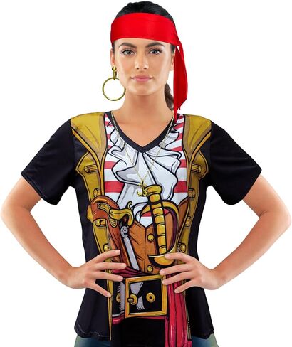 زي القراصنة زي الرجال والنساء الملحقات، تي شيرت مضحك قراصنة الرحلات البحرية، قميص الكاريبي الجدة لجميع القديسين in Kuwait