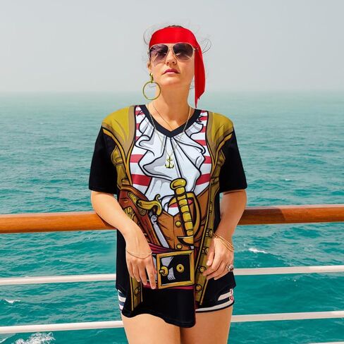 زي القراصنة زي الرجال والنساء الملحقات، تي شيرت مضحك قراصنة الرحلات البحرية، قميص الكاريبي الجدة لجميع القديسين in Kuwait