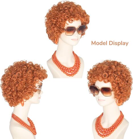Women Rope Short Curly Red Brown Wig and Glasses Orange Jewelry Set Party Cosplay Wig in Saudi Arabia