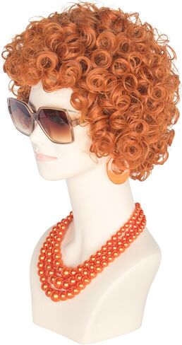 Women Rope Short Curly Red Brown Wig and Glasses Orange Jewelry Set Party Cosplay Wig in Saudi Arabia