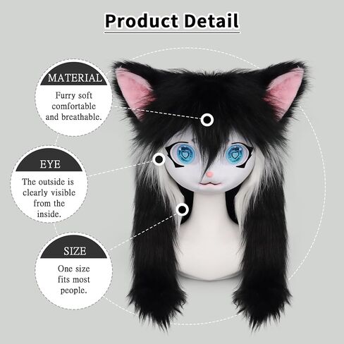SMILETERNIT الحيوان رئيس القط Fursuit قطع قناع هالوين حفلة تنكرية تأثيري حلي الدعائم in Kuwait