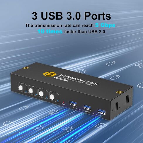 KVM Switch HDMI Dual Monitor Extended Display 4 Port, 4 USB 2.0 Hub, UHD 4K@30Hz Downward Compatible, Button Switch, with All Needed Cables, No Adapter Required in Kuwait
