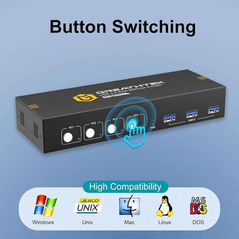 KVM Switch HDMI Dual Monitor Extended Display 4 Port, 4 USB 2.0 Hub, UHD 4K@30Hz Downward Compatible, Button Switch, with All Needed Cables, No Adapter Required in Kuwait