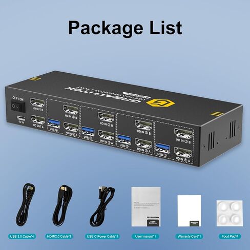 KVM Switch HDMI Dual Monitor Extended Display 4 Port, 4 USB 2.0 Hub, UHD 4K@30Hz Downward Compatible, Button Switch, with All Needed Cables, No Adapter Required in Kuwait