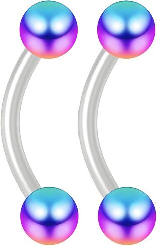 2pc 16g Flexible Bioflex Curved Barbell 3mm Anodized Ball Bioplast J-Curve Bent Banana Bar in Saudi Arabia