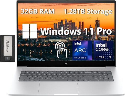 HP Envy 17.3" FHD Touchscreen Laptop, Intel Ultra 7 155H Processor, 16GB RAM, 1.28TB Storage(1TB SSD+288GB Docking Station Set), Intel Arc Graphics, Numeric Keypad, Windows 11 Pro, Glacier Silver in Saudi Arabia