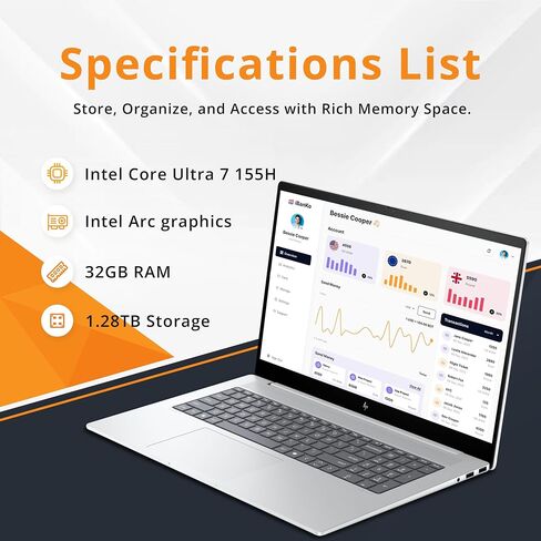 HP Envy 17.3" FHD Touchscreen Laptop, Intel Ultra 7 155H Processor, 16GB RAM, 1.28TB Storage(1TB SSD+288GB Docking Station Set), Intel Arc Graphics, Numeric Keypad, Windows 11 Pro, Glacier Silver in Saudi Arabia