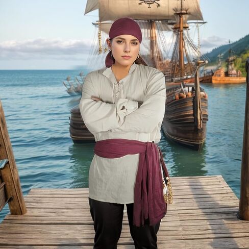 3 Pcs Pirate Costume Men Pirate Shirt Renaissance Costume Shirt Victorian Gothic Shirt Medieval Costume Cosplay in Saudi Arabia