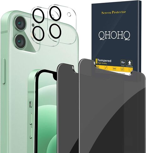 QHOHQ [2 Pack] Privacy Screen Protector for iPhone 12 Pro Max 6.7 Inch, Anti-Spy Tempered Glass Film, 9H Hardness, 2.5D Edge, Scratch Resistant, Easy Install - Case Friendly in Kuwait