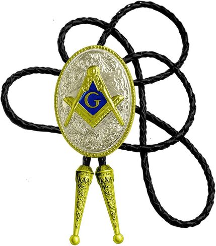 Moranse Bolo Tie with Masonic Monogram Symbol Design Style Western Cowboy Genuine and Cowhide Rope in Saudi Arabia