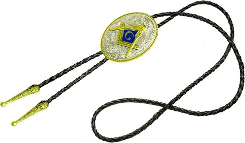 Moranse Bolo Tie with Masonic Monogram Symbol Design Style Western Cowboy Genuine and Cowhide Rope in Saudi Arabia