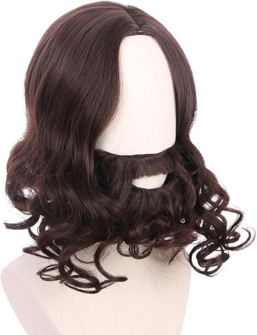 شعر مستعار بني للأطفال مع لحية للأولاد طويل مموج بني داكن وشارب ولحية شعر مستعار للحفلات التنكرية للهالوين in Kuwait