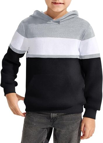 Haloumoning Boys Color Block Pullover Hoodies Kids Fashion Hooded Sweatshirts with Kangaroo Pockets in Saudi Arabia