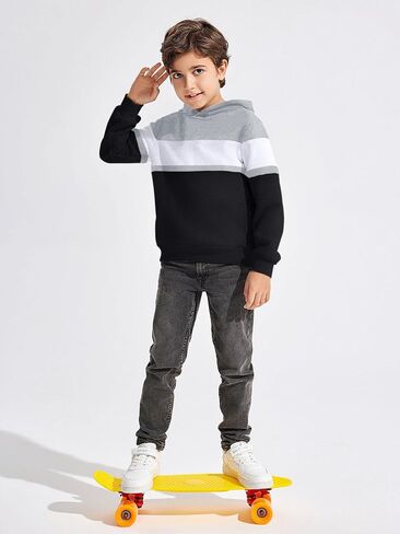 Haloumoning Boys Color Block Pullover Hoodies Kids Fashion Hooded Sweatshirts with Kangaroo Pockets in Saudi Arabia
