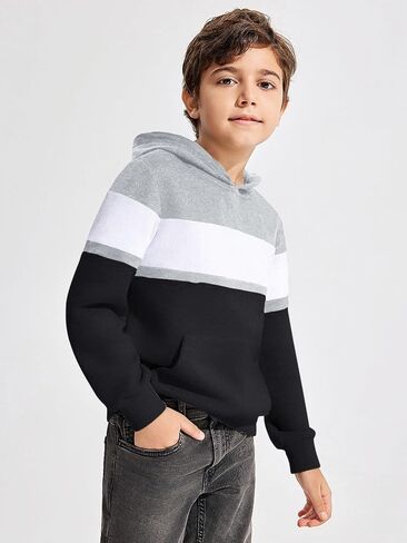 Haloumoning Boys Color Block Pullover Hoodies Kids Fashion Hooded Sweatshirts with Kangaroo Pockets in Saudi Arabia
