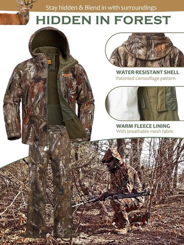 NEW VIEW Camo Hunting Clothes for Men,Quiet Warm Hunting Jacket and Pants,Water Resistant Hunting Suit for Deer Duck Bow Hunt in Saudi Arabia