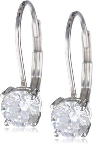 Amazon Essentials Platinum Plated Sterling Silver Round Cut Cubic Zirconia Leverback Earrings (6.5mm) in Saudi Arabia