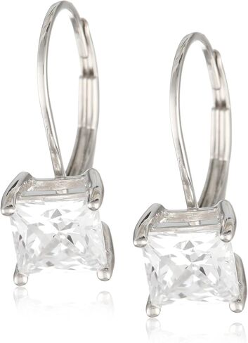 Amazon Essentials Platinum Plated Sterling Silver Round Cut Cubic Zirconia Leverback Earrings (6.5mm) in Saudi Arabia
