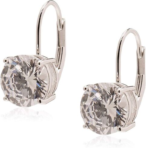 Amazon Essentials Platinum Plated Sterling Silver Round Cut Cubic Zirconia Leverback Earrings (6.5mm) in Saudi Arabia
