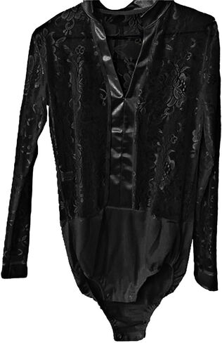 Kids Boys Floral Lace Mesh Latin Modern Dance Shirt Tops Leotard Salsa Tango Ballroom Dancewear V-Neck Bodysuit in Kuwait
