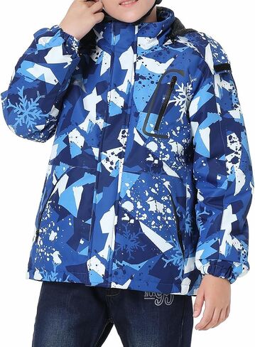 Kid's Ski Jacket Waterproof Winter Coat Boy's and Girl's Fleece Snowboarding Jackets with Detachable Hood in Saudi Arabia
