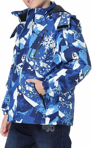 Kid's Ski Jacket Waterproof Winter Coat Boy's and Girl's Fleece Snowboarding Jackets with Detachable Hood in Saudi Arabia
