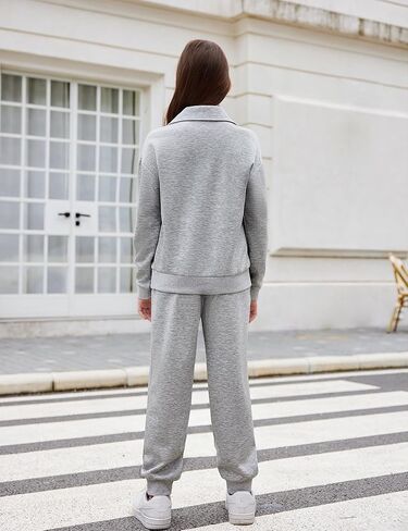 Arshiner الفتيات 2 قطعة وتتسابق مجموعة ملابس رياضية نصف البريدي التلبيب الياقة طويلة الأكمام البلوز Sweatpant مجموعات رياضية in Kuwait