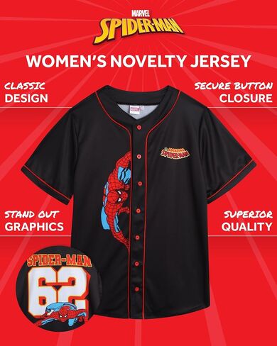 Marvel Women's Spider-Man Baseball Jersey - Novelty Fashion Spider-Man Uniform Shirt - Spidey Jersey Top for Women (S-L) in Saudi Arabia