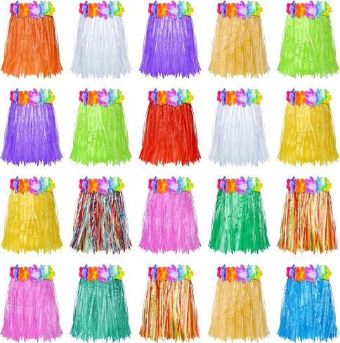 Sumind 20 Pieces Hawaiian Luau Hula Skirts Small Kids Grass Skirts Hawaiian Skirt for Kids Children's Hula Skirts Grass Skirts for Luau Party, Hula Theme Birthday Party, Beach Party, 12 Inch in Saudi Arabia