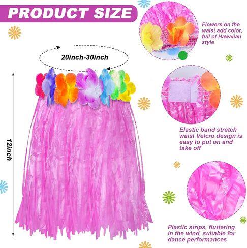 Sumind 20 Pieces Hawaiian Luau Hula Skirts Small Kids Grass Skirts Hawaiian Skirt for Kids Children's Hula Skirts Grass Skirts for Luau Party, Hula Theme Birthday Party, Beach Party, 12 Inch in Saudi Arabia