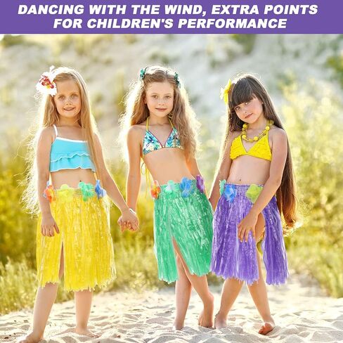 Sumind 20 Pieces Hawaiian Luau Hula Skirts Small Kids Grass Skirts Hawaiian Skirt for Kids Children's Hula Skirts Grass Skirts for Luau Party, Hula Theme Birthday Party, Beach Party, 12 Inch in Saudi Arabia