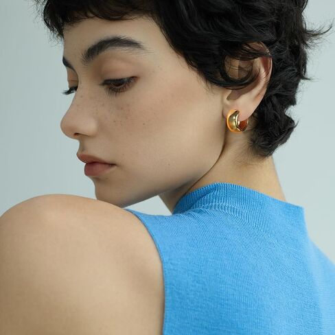 Small Huggies Hoop Earrings for Women Trendy Chunky Gold Hoop Earrings with 925 Sterling Silver Posts, Lightweight and Hypoallergenic Gold Jewelry for Women, Girls in Kuwait