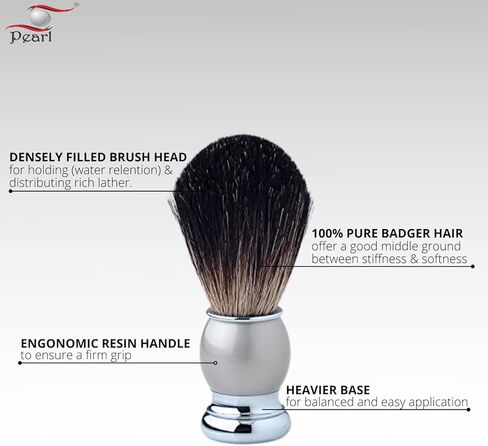 Pearl Pure Badger Shaving Brush- Brass Metal Handle | Classic & Elegant Shaving brush | Luxury Shaving Brush | 24mm Knot Size | Shaving Accessory for Men | Father's Day Gift (Silver) in Saudi Arabia