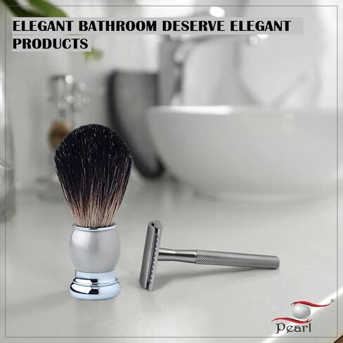 Pearl Pure Badger Shaving Brush- Brass Metal Handle | Classic & Elegant Shaving brush | Luxury Shaving Brush | 24mm Knot Size | Shaving Accessory for Men | Father's Day Gift (Silver) in Saudi Arabia